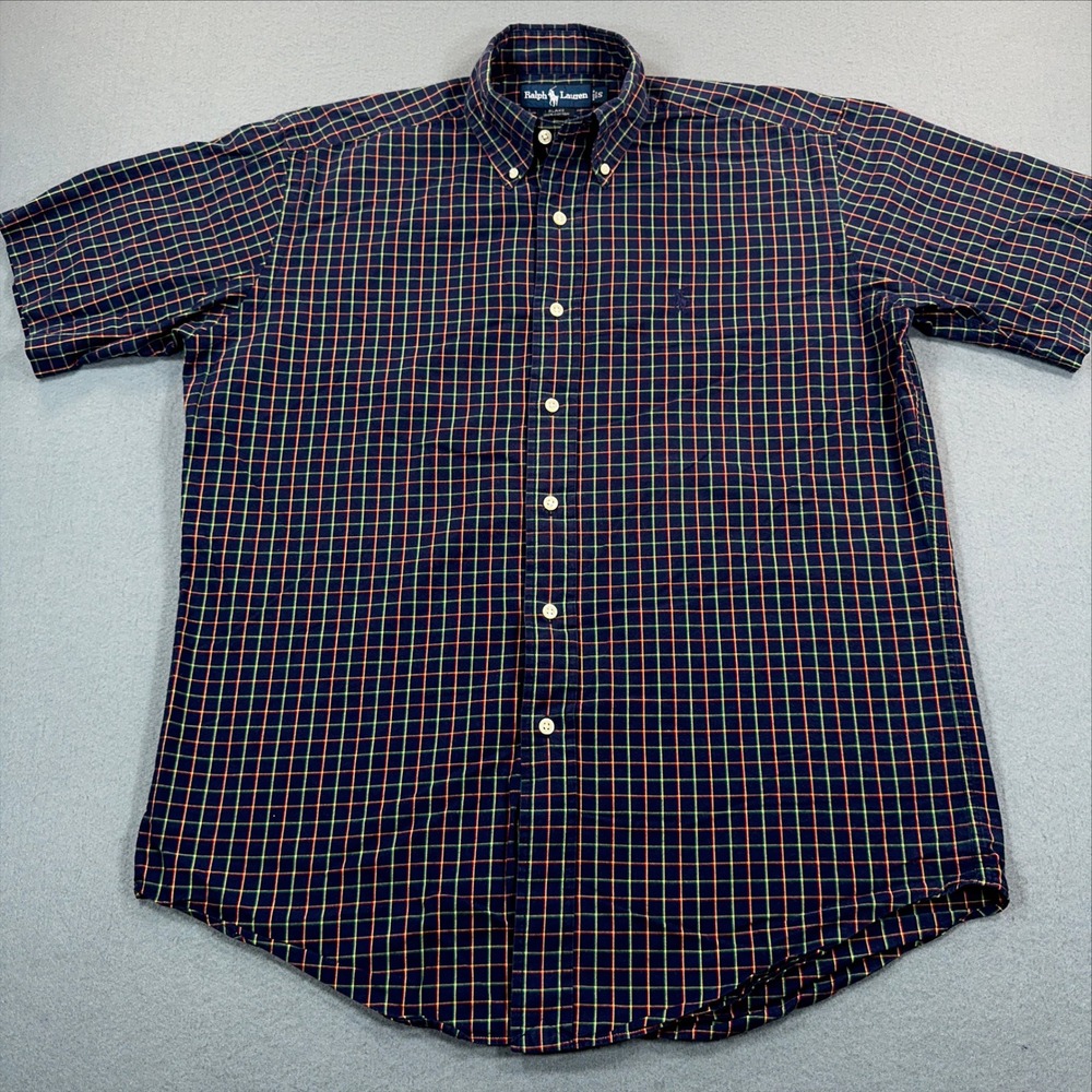 Polo Ralph Lauren Blake Mens Small Navy Plaid Short Sleeve Button Down Shirt